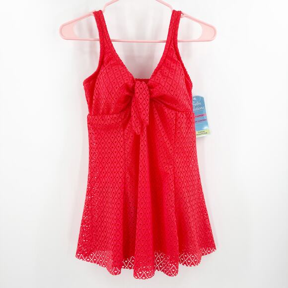 Swim Solutions Swim Dress Size 12 Bow Front Tummy Control Swimsuit Orange NWT - Picture 3 of 16